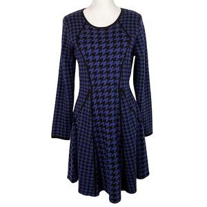 CALVIN KLEIN Purple Houndstooth Fit & Flare Sweater Dress